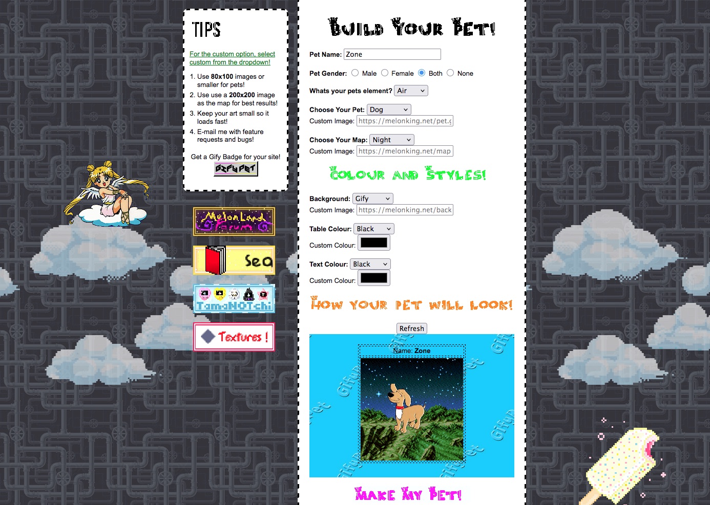 Screenshot of the GifyPet make-a-pet builder