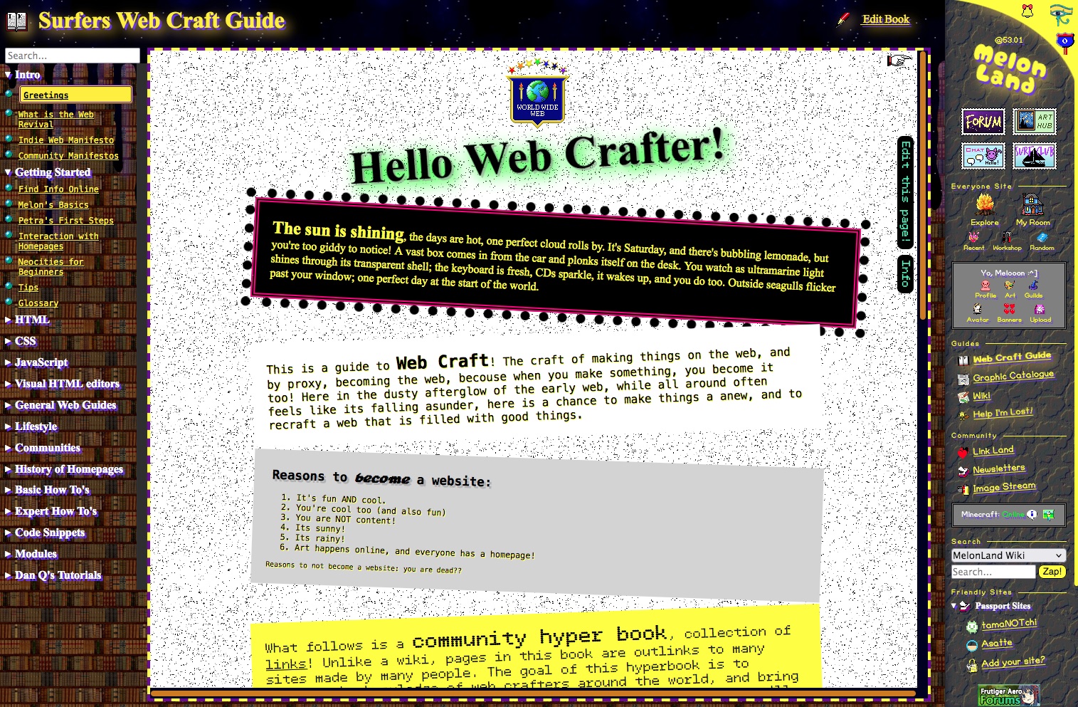 Screenshot of MelonLand web craft tutorials - 2026