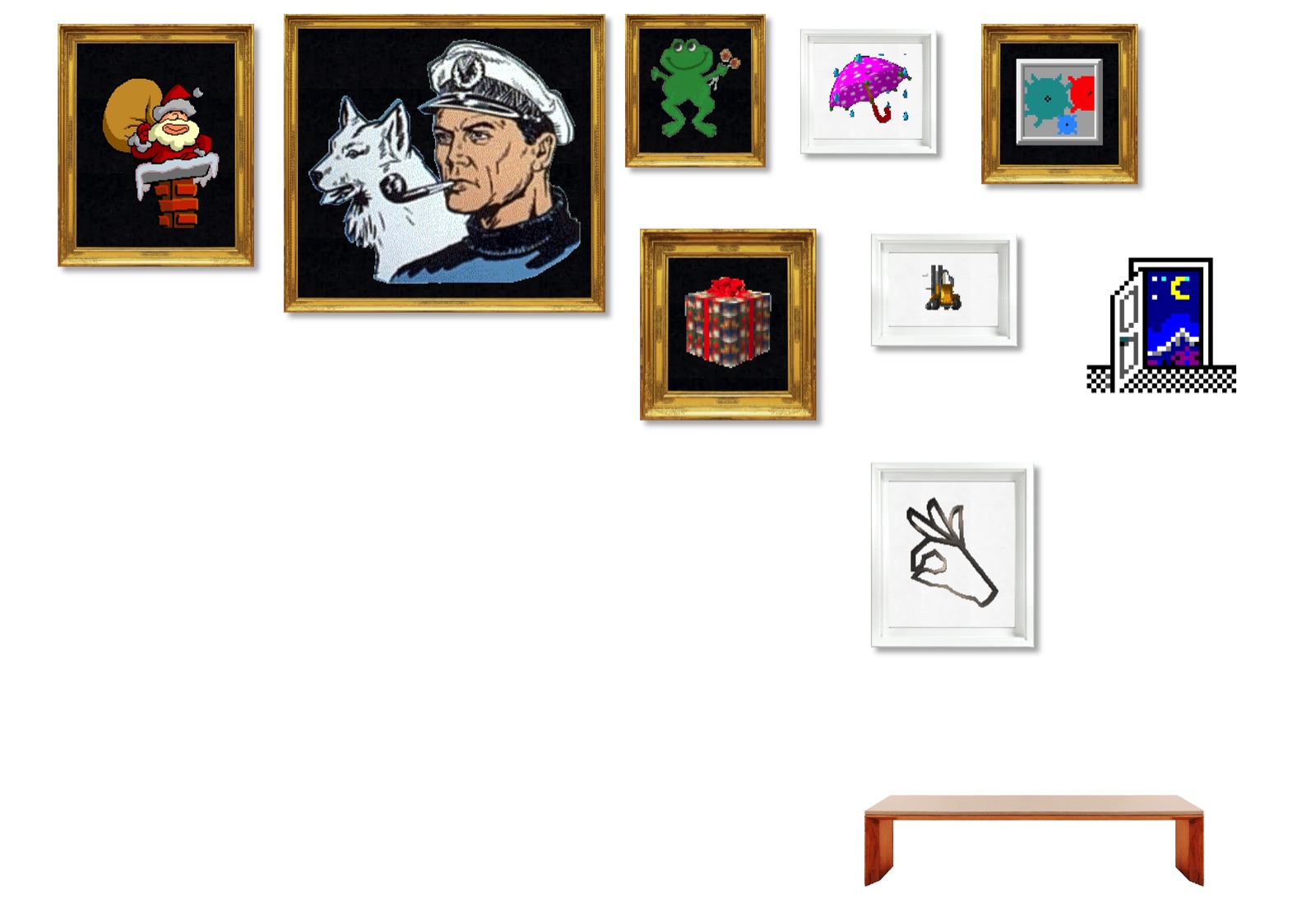 Screenshot of a randomly generated MoMG gallery room