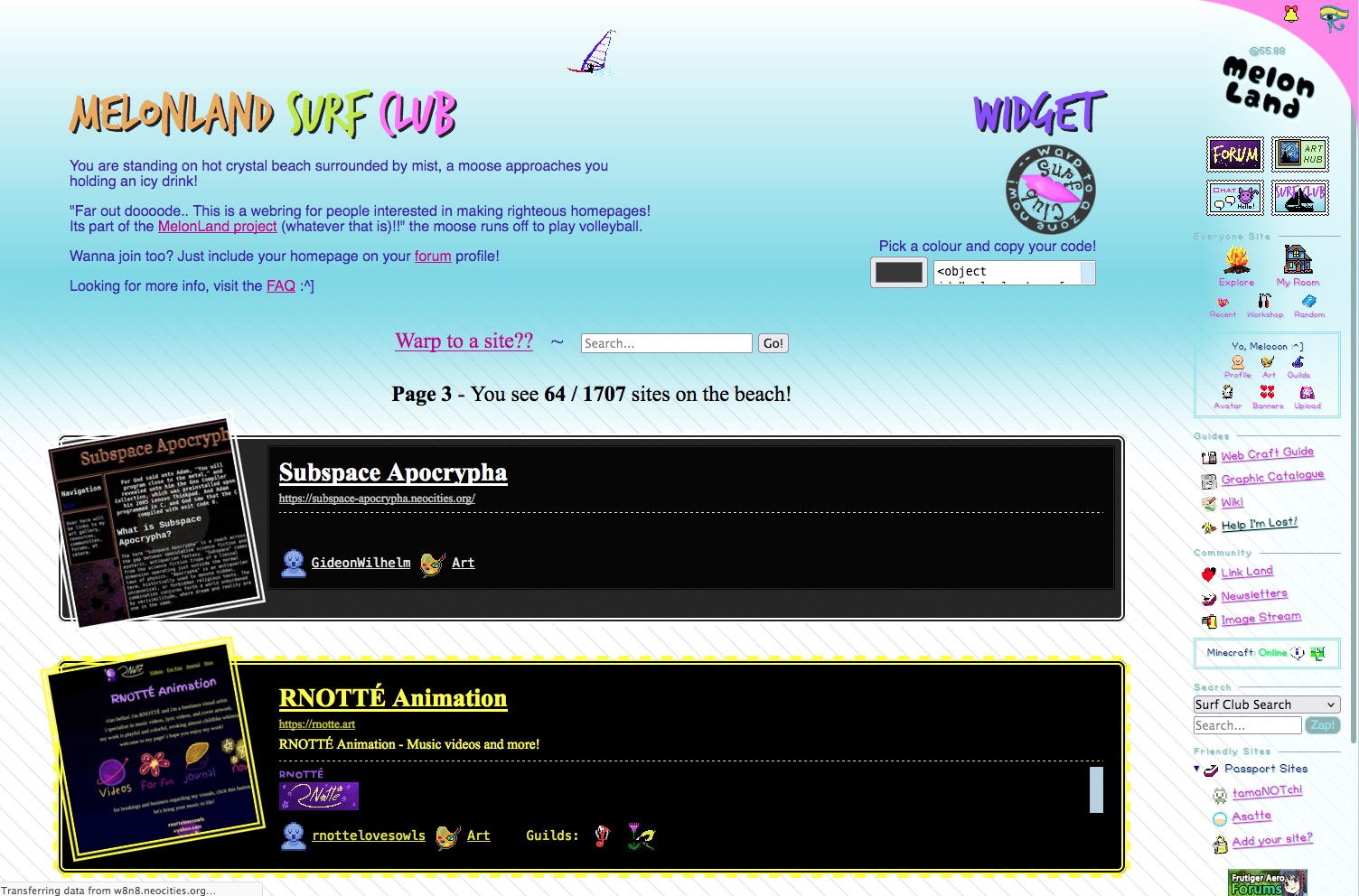 Screenshot of the Surf Club index - 2026