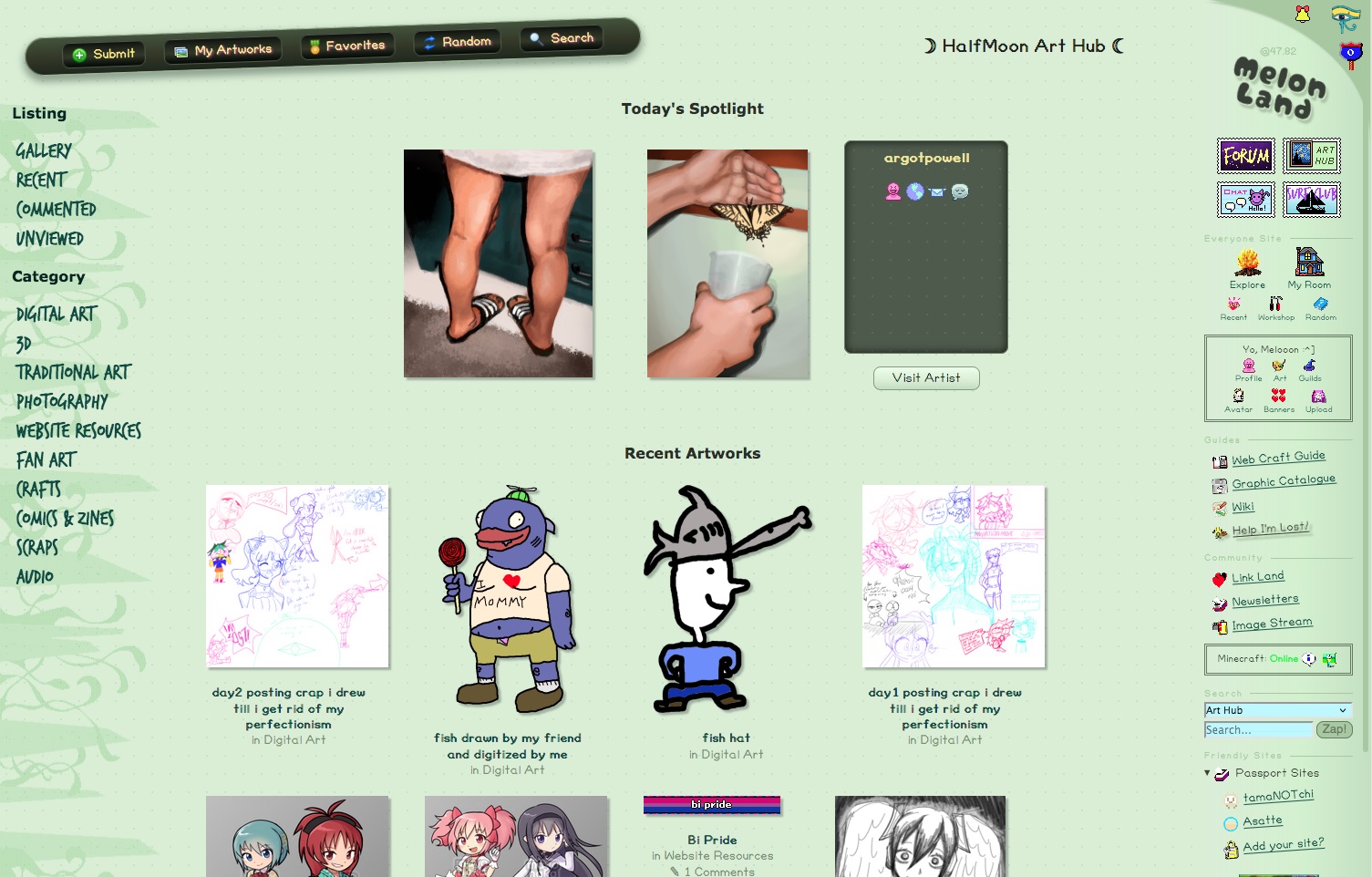 Screenshot of Art Hub homepage
