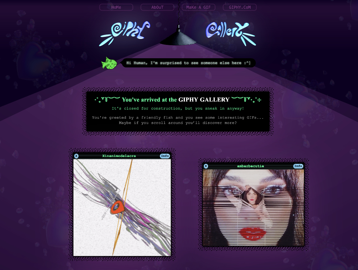 A screenshot of the GIPHY Gallery website as seen on initial load.
