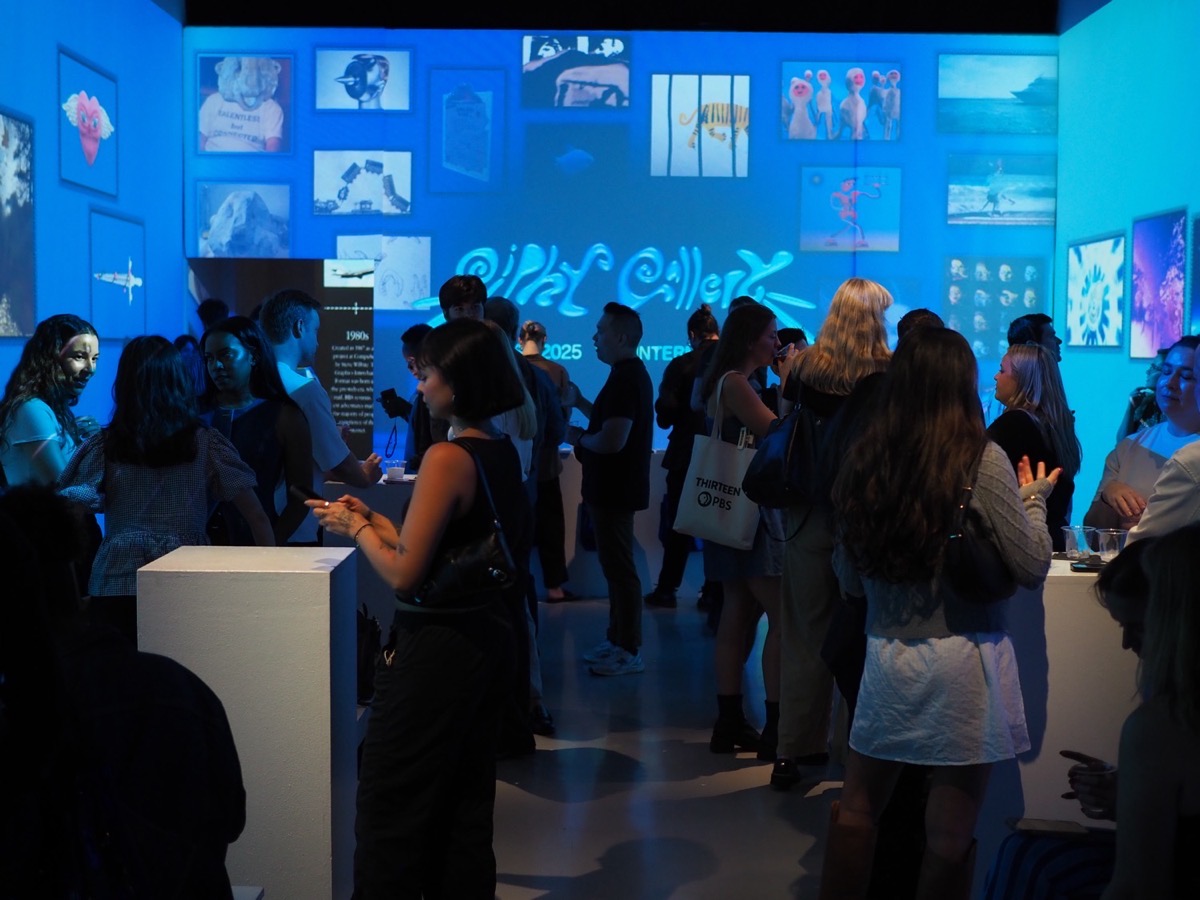 The launch event for the website in New York, USA, 2025, featuring the gif collection projected onto the walls